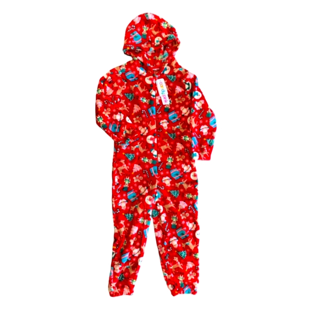 Candy pink kids one piece with hood pajamas